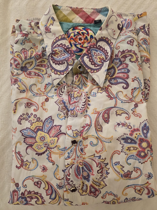 Robert Graham Other - Robert Graham White Button-Down Shirt with Blue, Purple, Pink, Yellow Paisley